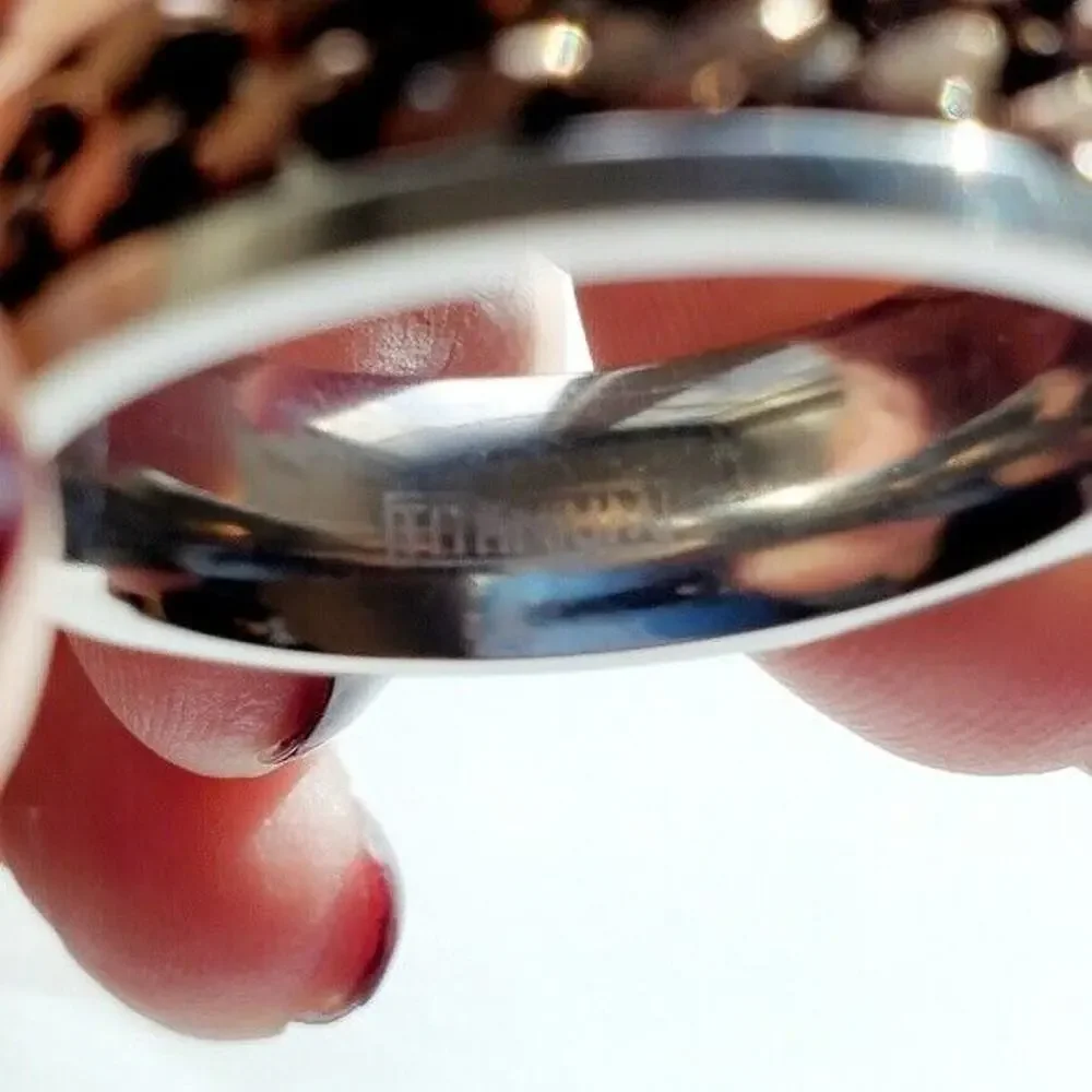 Mens Titanium Ring Sz 12.75‎ Jewelry Band Coffee Tone Steel Cuban Link Inlay